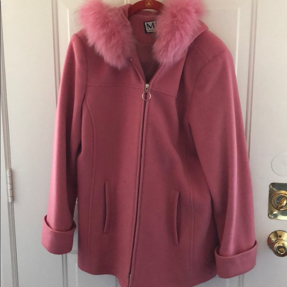 Bubblegum pink wool/fox coat